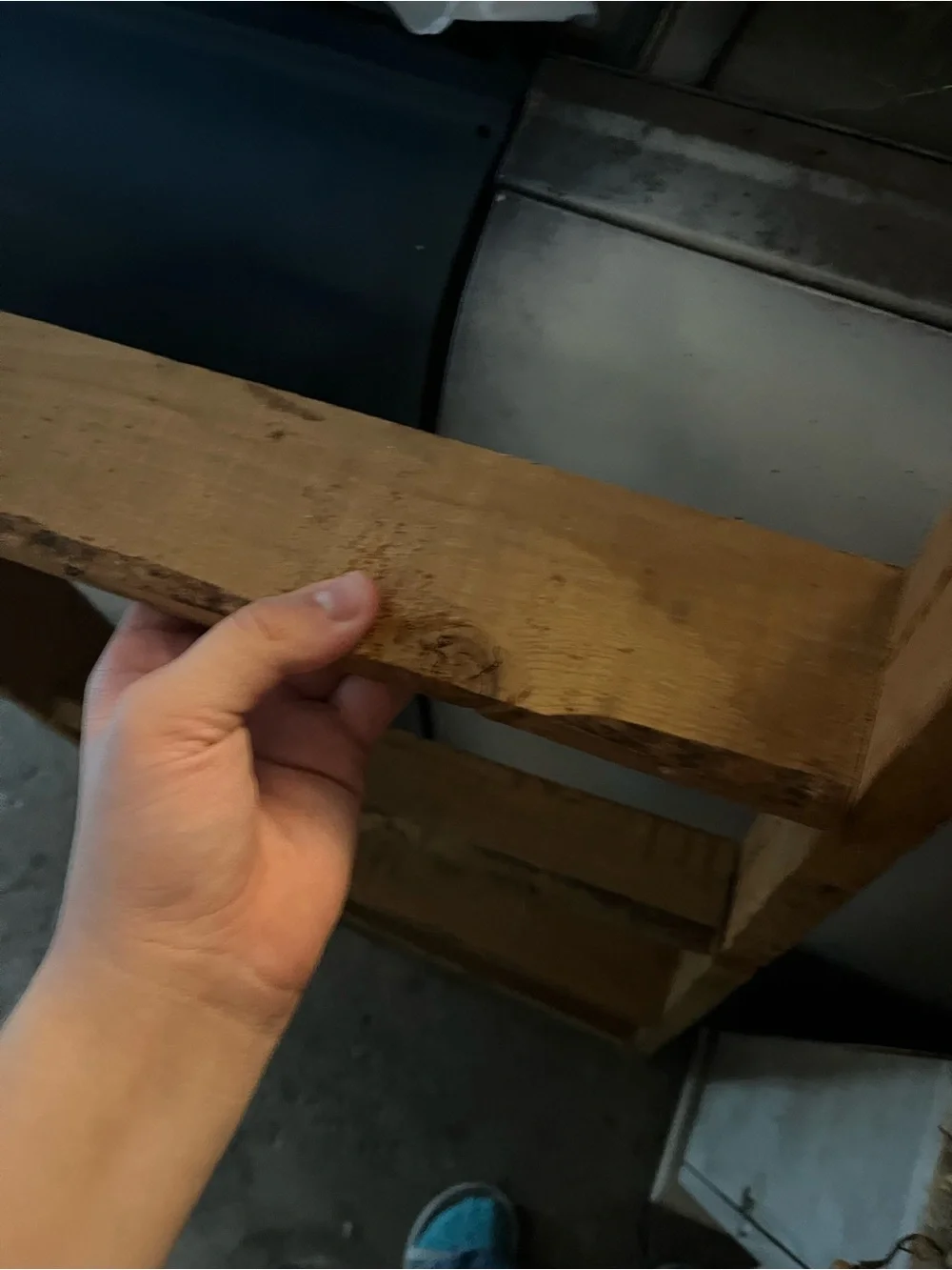 Handcrafted Wooden Wall Ladder Shelf in Natural Brown. A little wobbly
